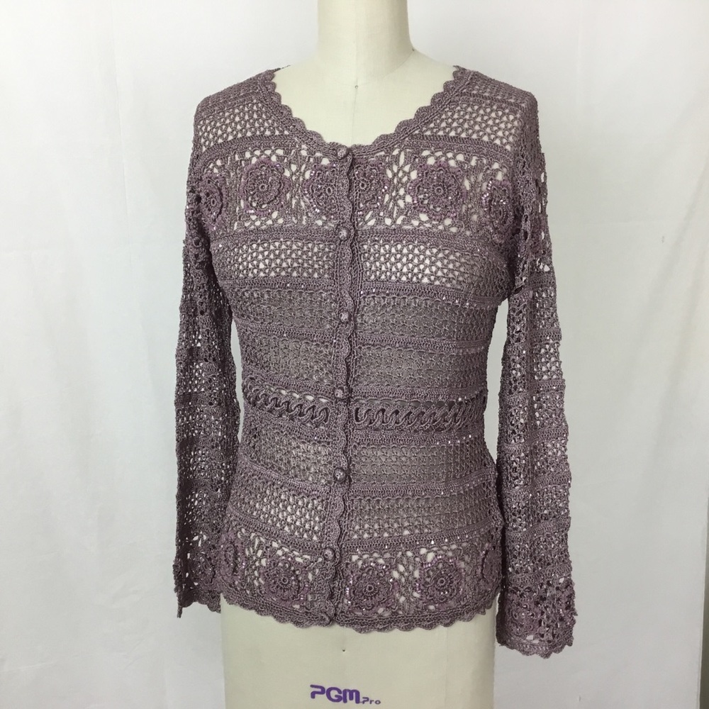 Kroshetta by Papillon Crochet Beaded Cardigan Sz S